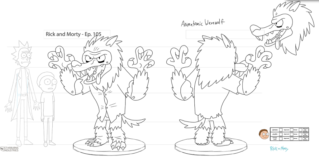 rick & morty designs zach bellisimo 105 werewolf animatronic colour