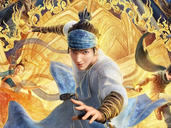 Yang Jian poses in the center of the poster for New Gods: Yang Jian