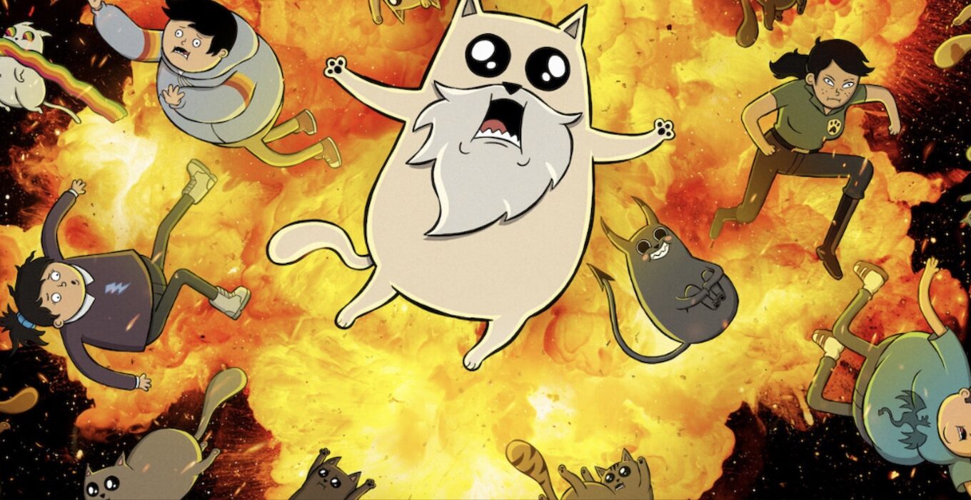 God Cat and the cast of Exploding Kittens