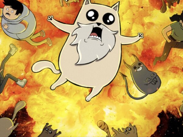 God Cat and the cast of Exploding Kittens