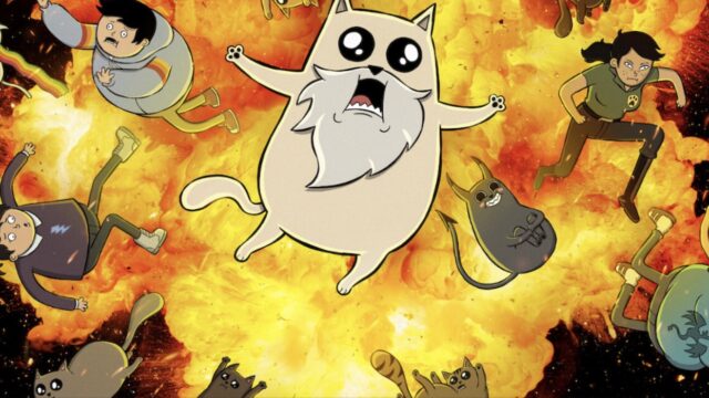 God Cat and the cast of Exploding Kittens